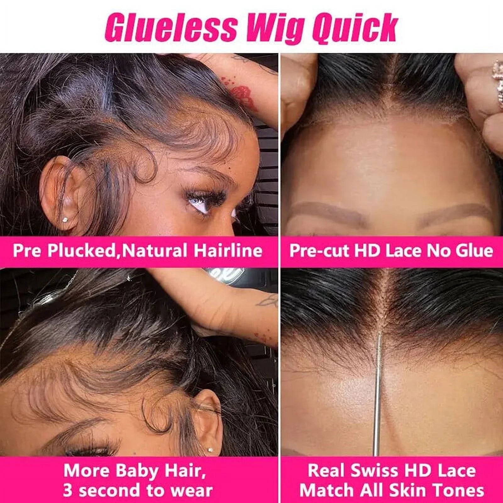 Wear and Go Glueless Wigs Human Hair Body Wave Pre Cut HD Lace 4X4 Lace Front Wigs Human Hair Pre Plucked 180% Density 3 Seconds to Wear Glueless Wigs for Beginners