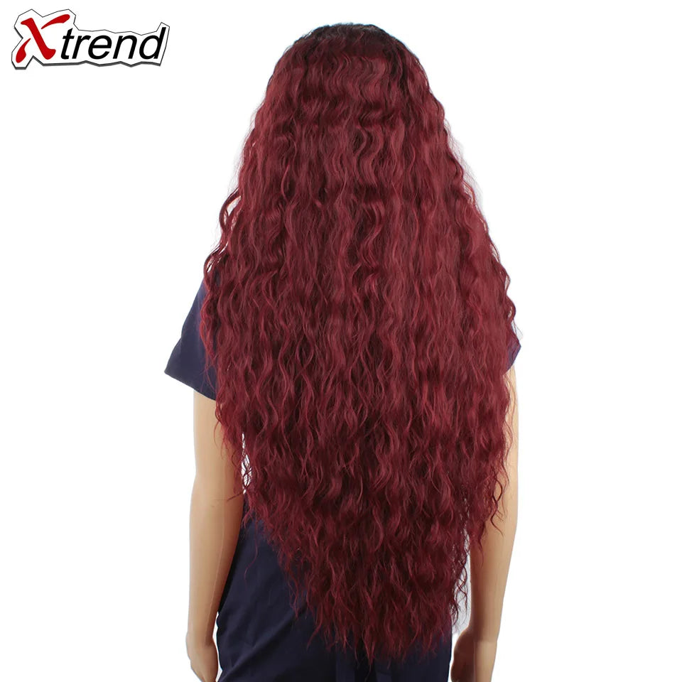 Synthetic Wig 30 Inch Blonde Red Black Ombre Afro Wigs for Women Long Curly Blond Brown Hair Female Peruca Sale